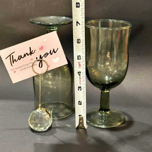 Vintage Smoke Gray Glass Wine Water Goblets Glasses Set of 2 Unmarked Stem 8 oz - Picture 6 of 6